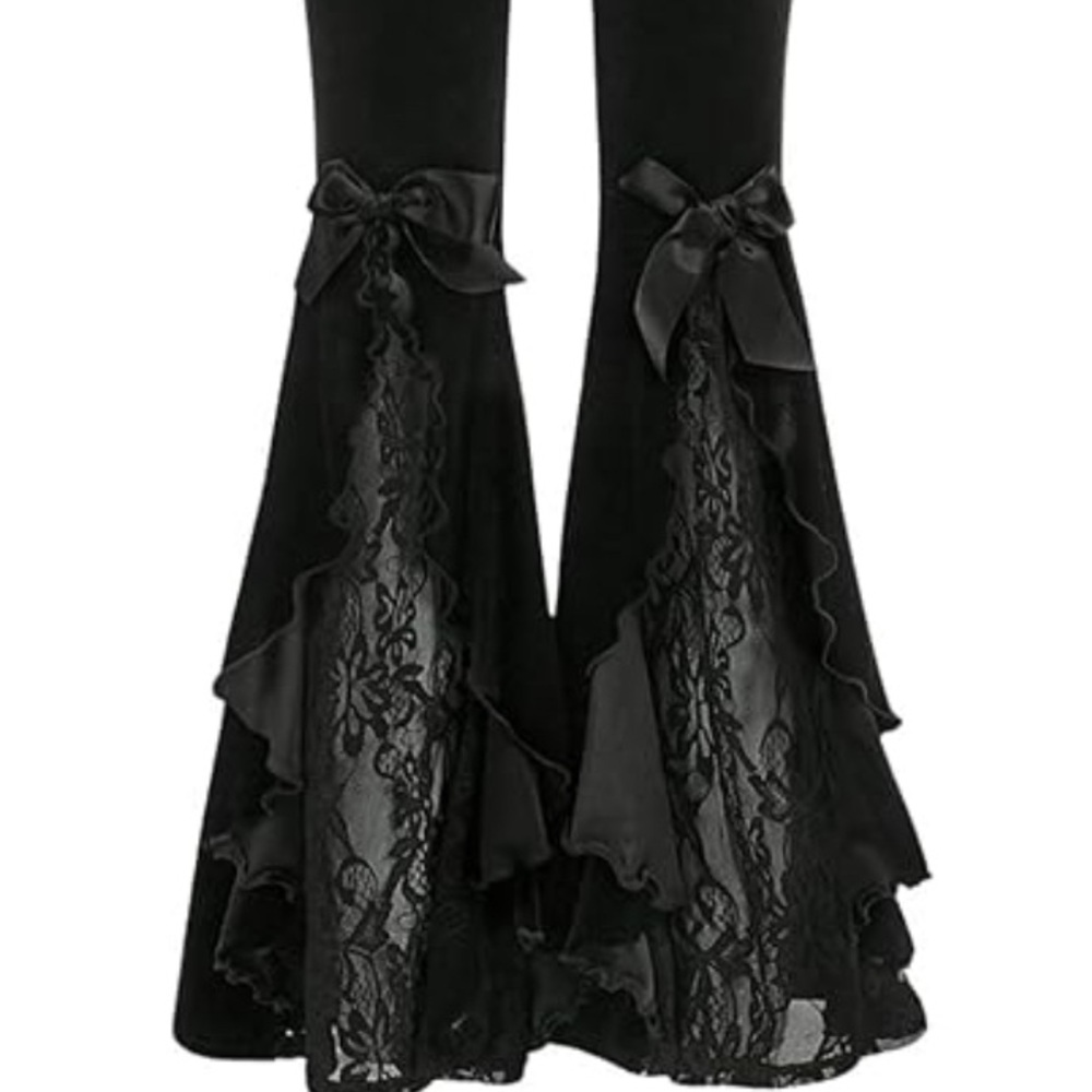 Beautiful Velvet Lace Gothic Bell Bottoms with Bows 🥀 - Picture 2 of 3